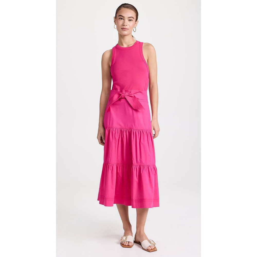 Nwt Veronica Beard Austyn Dress Fuchsia Pink Tiered Midi Poplin Small *No Belt*